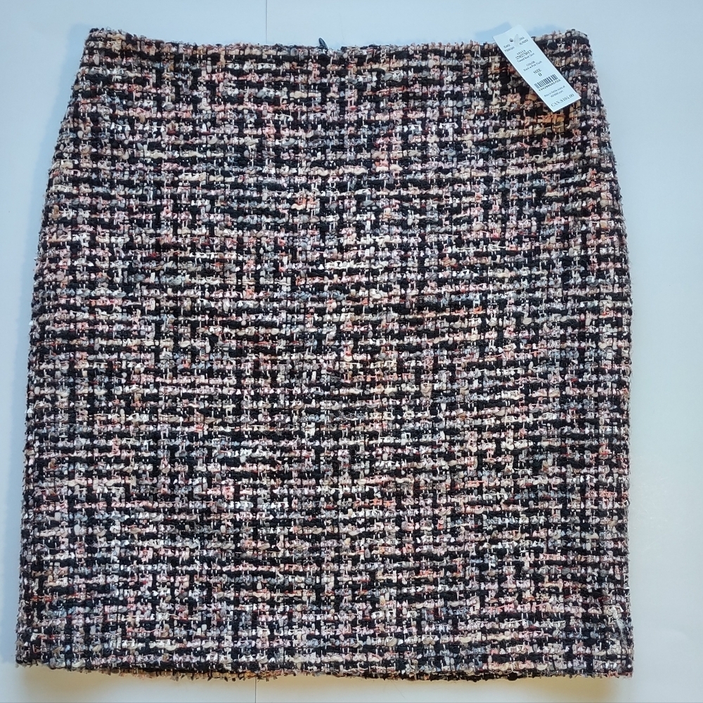 NEW  White House Black Market Pink Black Silver Tweed Skirt Quiet Luxury  Size 0 - Picture 7 of 9